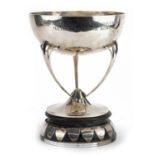 Lawson & Co, large Scottish Arts & Crafts horticultural interest silver trophy raised on an ebonised
