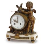 19th century French bronze and marble Putti design mantle clock with circular enamelled dial