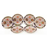 Derby, set of six 19th century cabinet plates decorated in the Imari pattern, each 22.5cm in