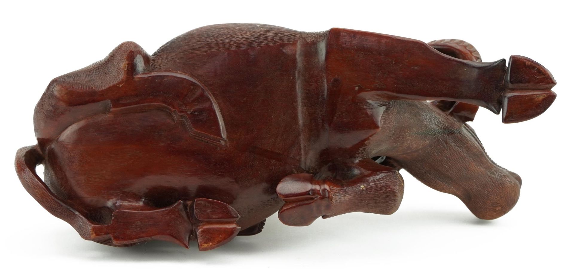 Large Chinese hardwood carving of two boys on water buffalo, 35cm in length : For further - Image 3 of 3