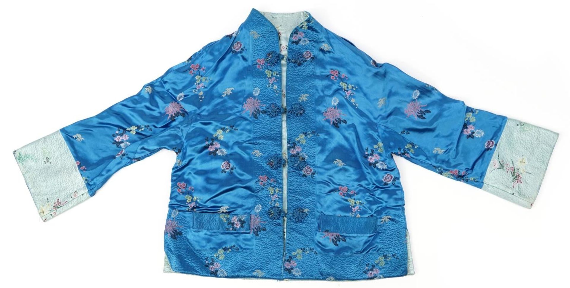 Chinese silk jacket decorated with flowers, 56cm high : For further information on this lot please