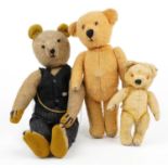 Three vintage golden teddy bears with articulated limbs, the largest 48cm high : For further