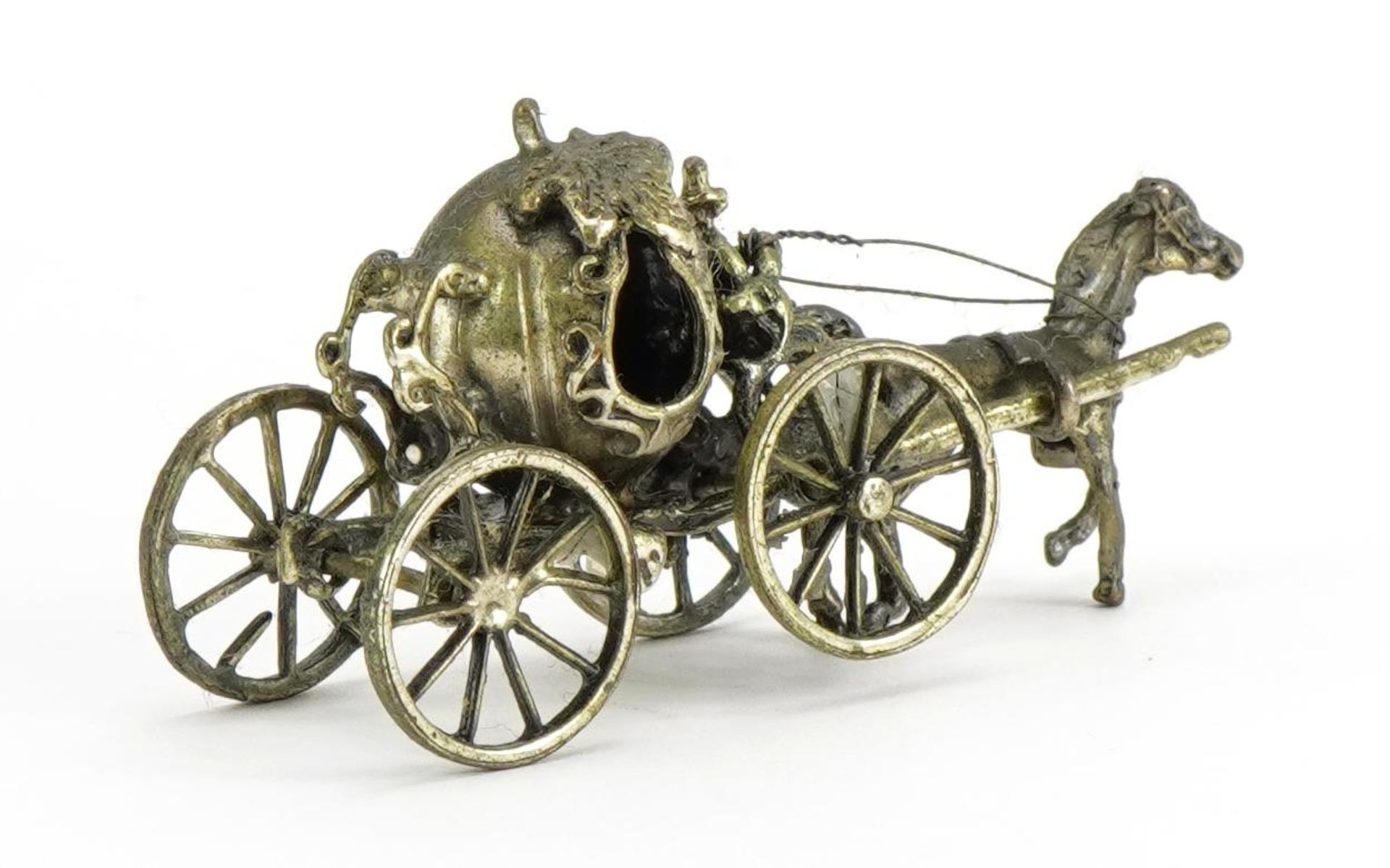 Continental 800 grade silver study of Cinderella's pumpkin horse and carriage, 7.5cm wide, 32.6g : - Image 2 of 4