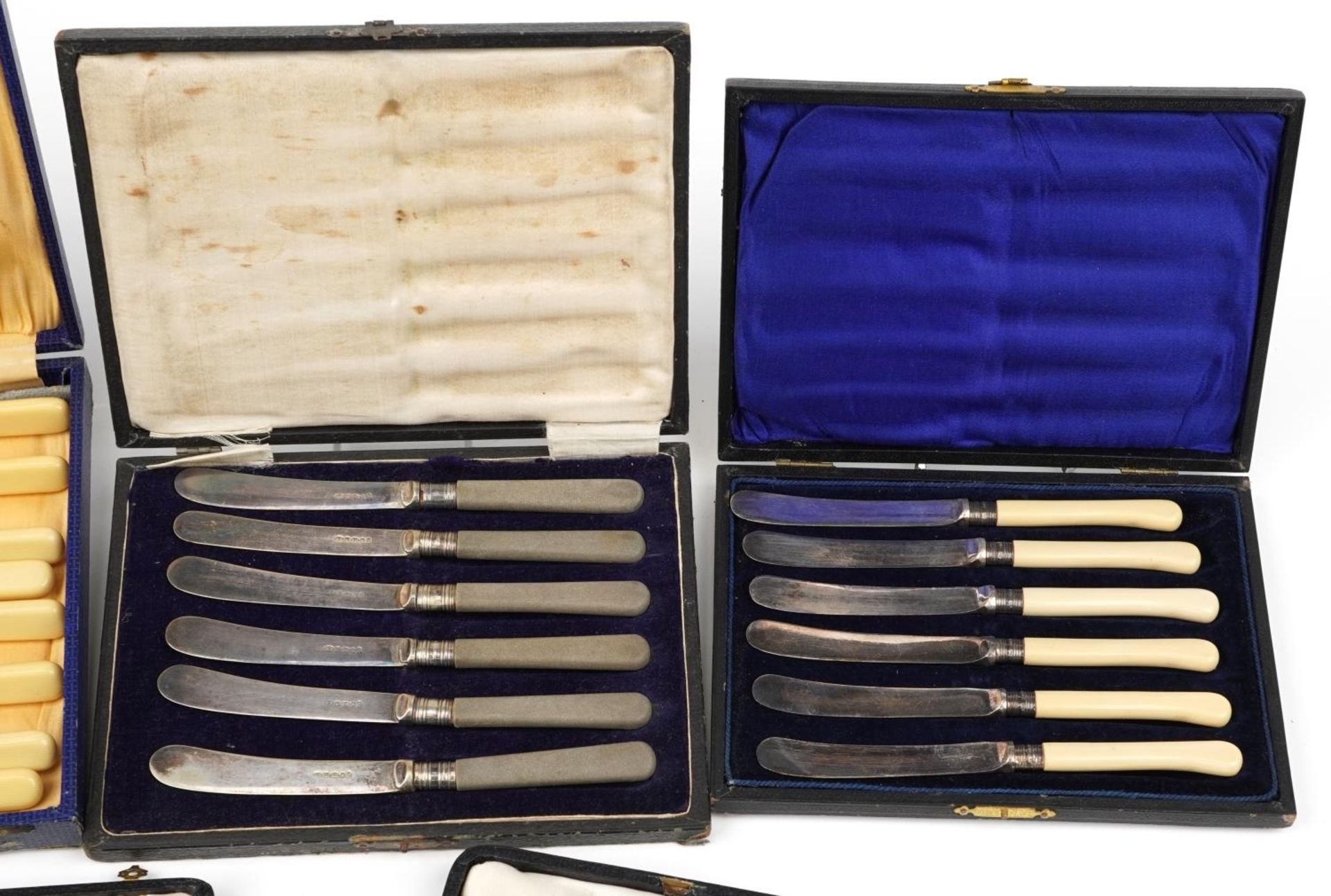 Set of six silver coffee bean spoons with fitted case and six sets of silver plated teaspoons and - Image 3 of 6