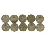 Ten George VI two shillings, 1942, 111.5g : For further information on this lot please contact the