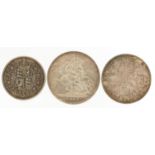 Three Queen Victoria 1887 silver coins comprising crown, double florin and half crown : For