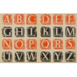 Baynard Claudia initial letters alphabet, various inscriptions verso including Designed for the