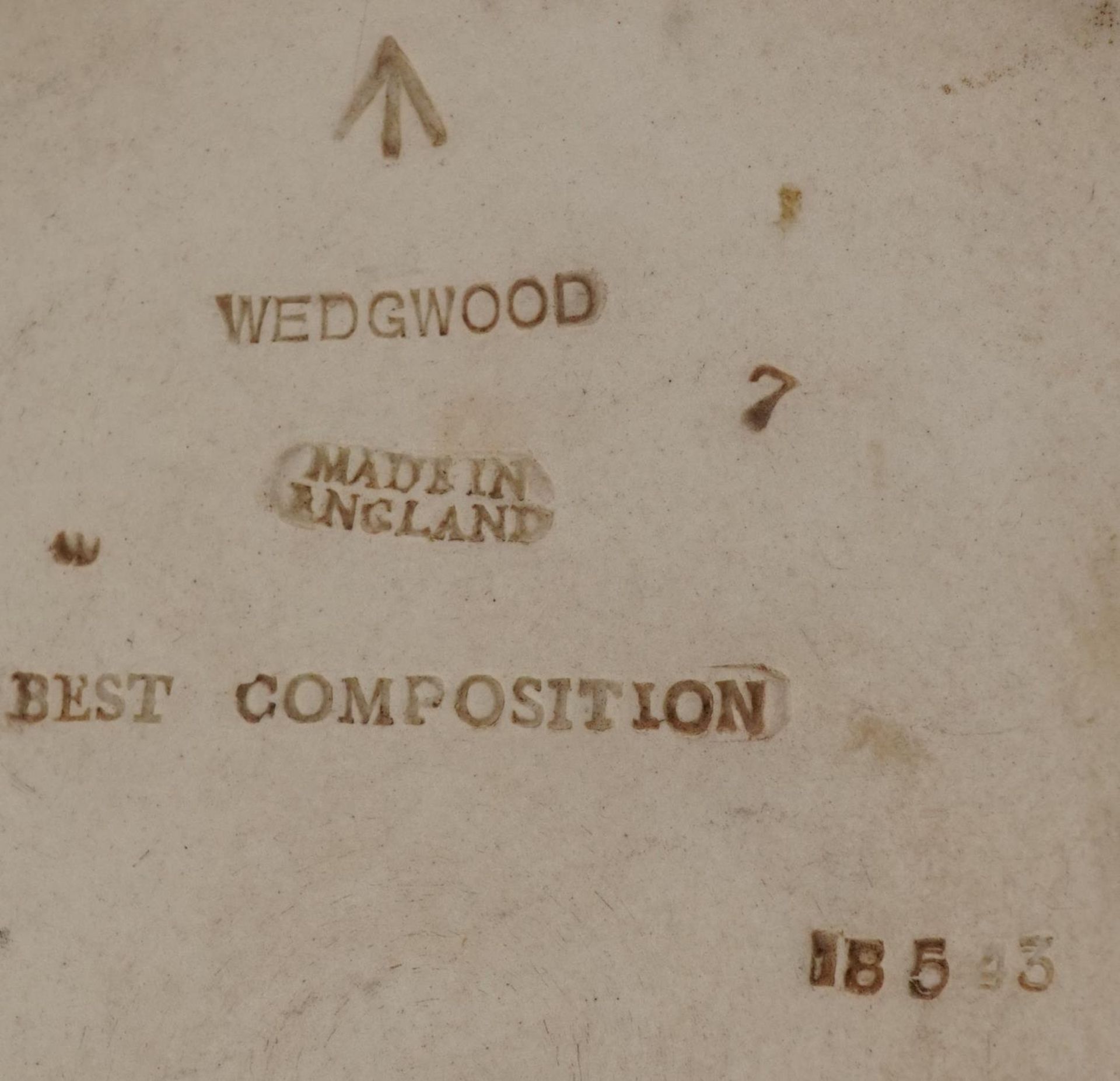 Military interest Wedgwood Best Composition mortar with hardwood pestle, impressed marks to the - Image 5 of 5