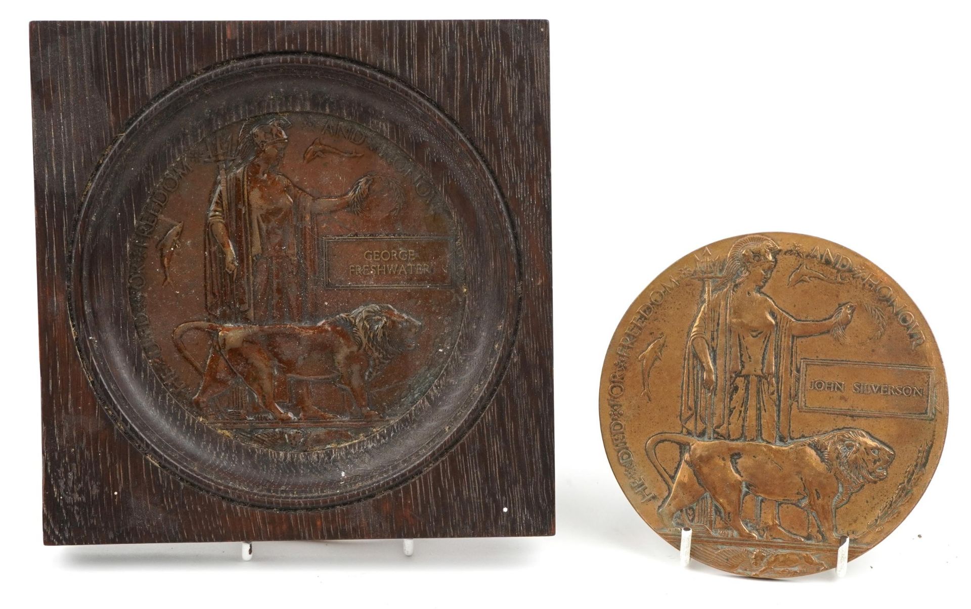 British military World War I death plaque housed in an oak frame awarded to George Freshwater : - Image 2 of 3