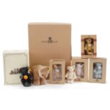 Six miniature Steiff teddy bears and a Steiff bear cub including Jungbar 1950, Steiff Club 2000,