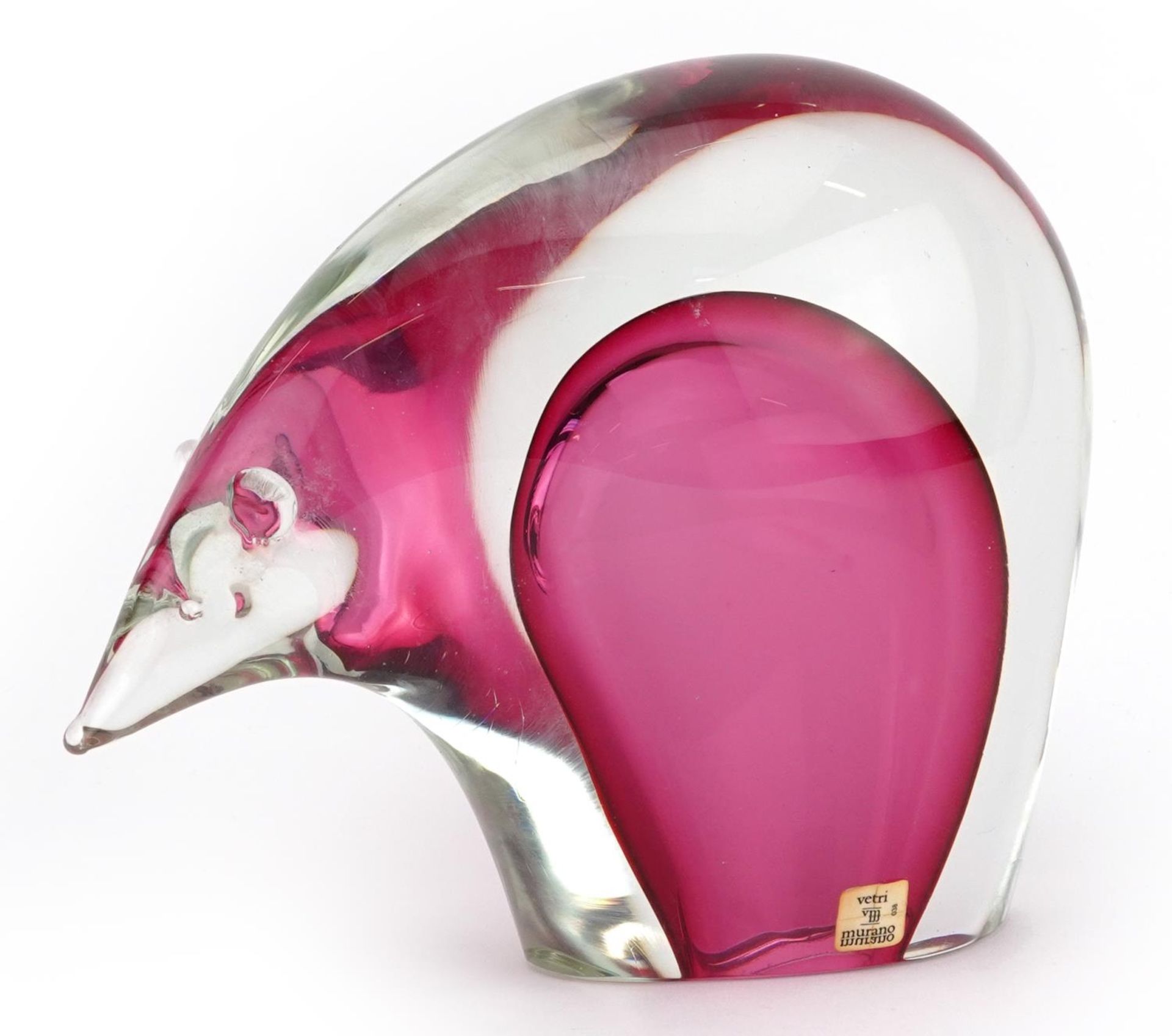 Murano Vetri two colour stylised animal paperweight with label, 16.5cm high : For further