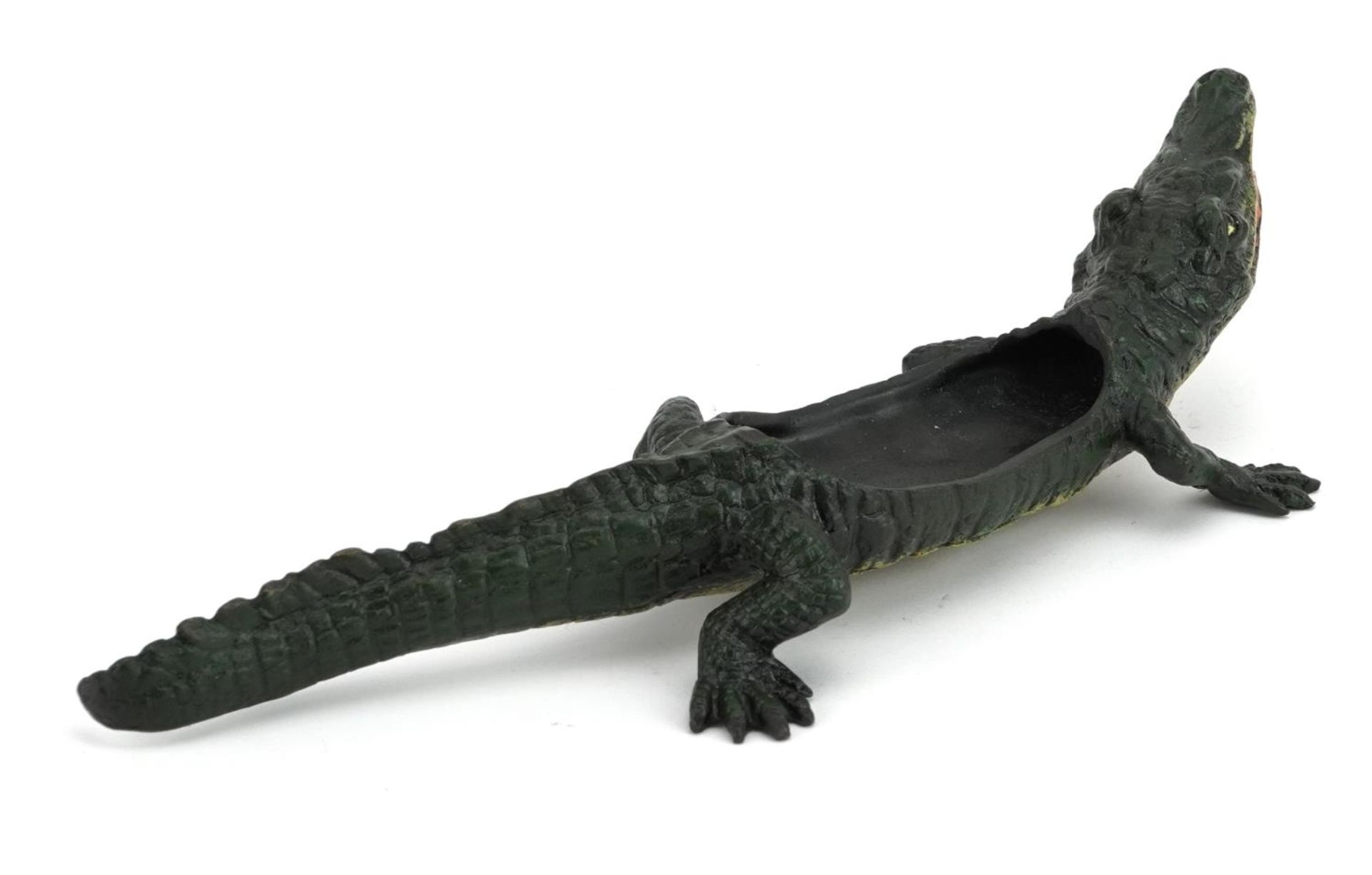 Cold painted bronze crocodile in the manner of Franz Xaver Bergmann, 21.5cm in length : For - Image 2 of 4