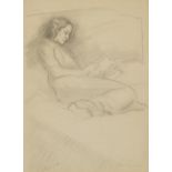 Clifford Hall - Reclining female reading, pencil, indistinctly inscribed and dated 20th January