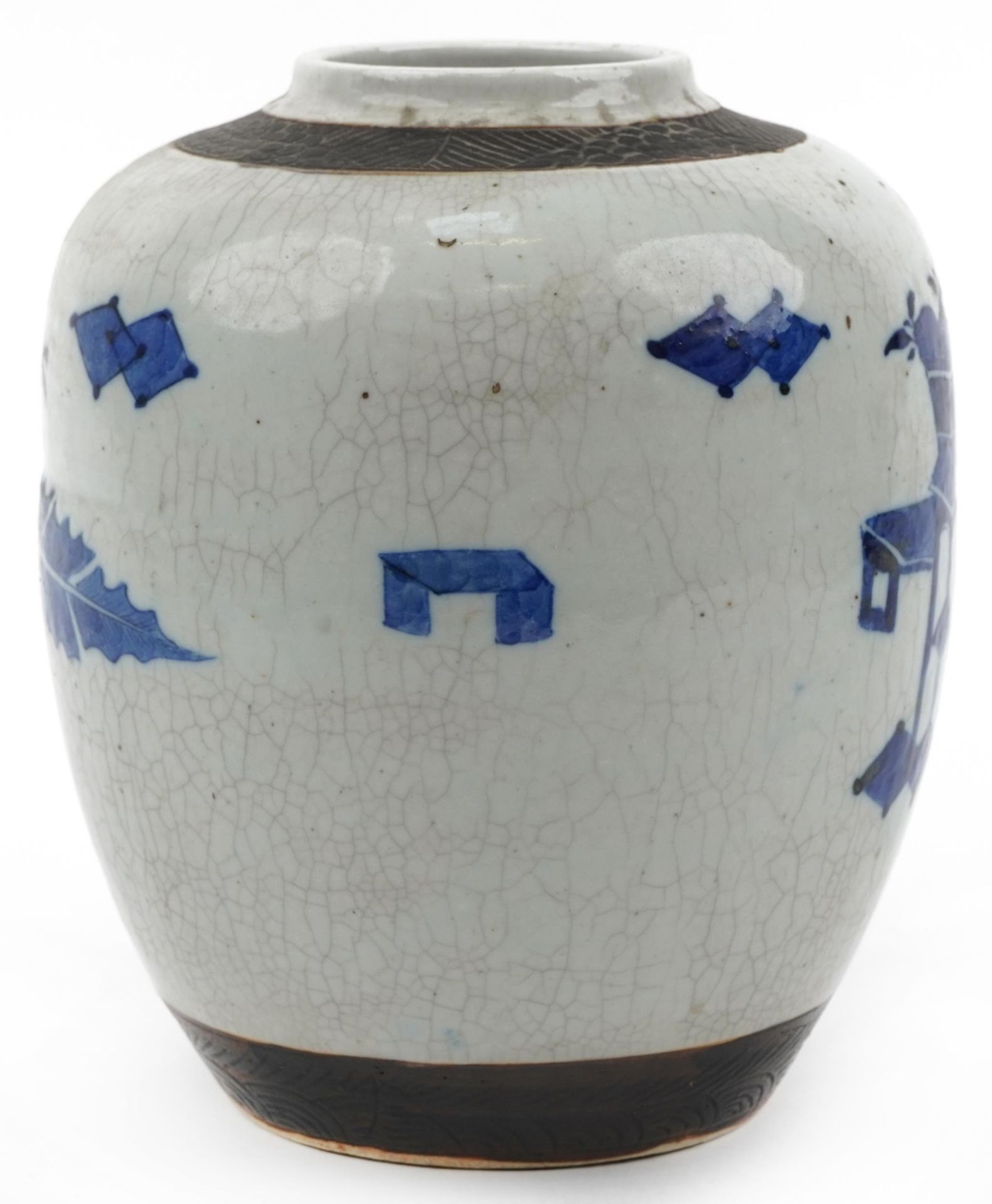Unusually Large Chinese blue and white crackle glaze porcelain ginger jar hand painted with - Bild 2 aus 3