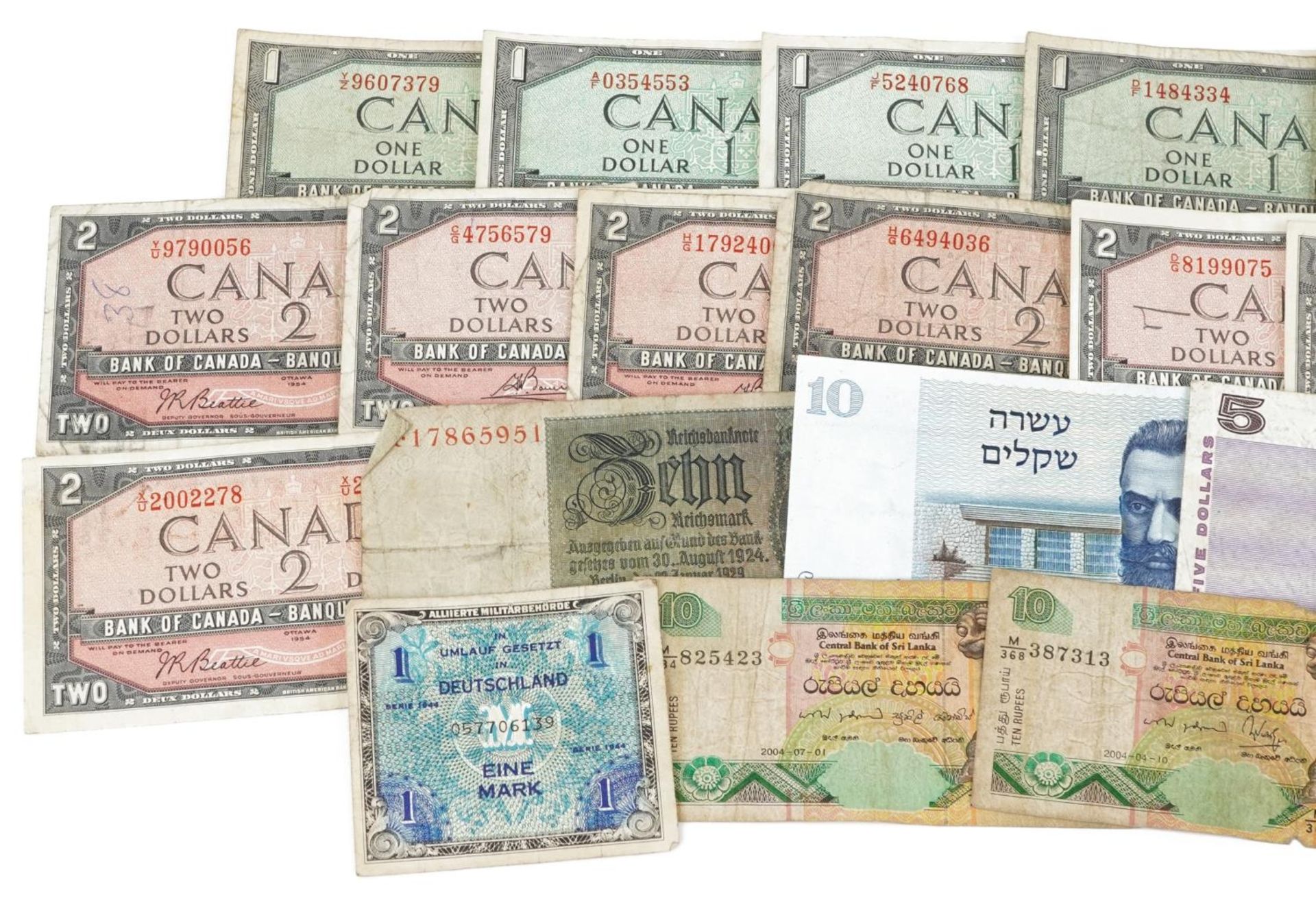 World banknotes including Canadian one dollar and Australian five dollars : For further - Image 2 of 3