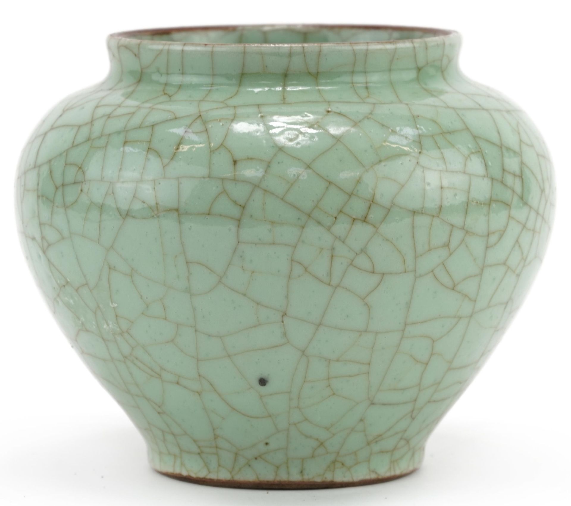 Chinese porcelain Ge ware type vase having a green crackle glaze, 12cm high : For further - Image 2 of 3