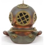 Miniature copper and brass model of a diver's helmet, 17.5cm high : For further information on