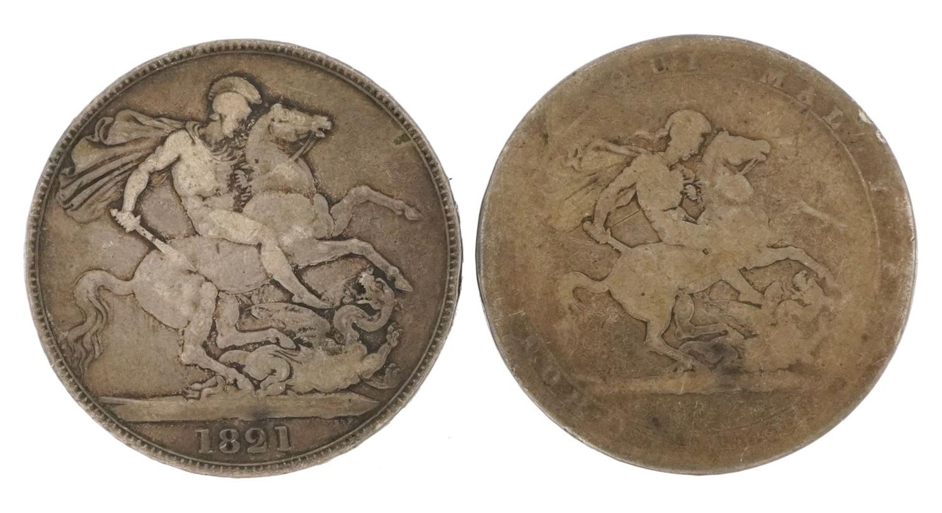 Two silver crowns comprising George III and George IV 1821 : For further information on this lot