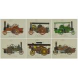Traction engines including Wayfarer, Laura and Carry On, set of six prints in colour, framed and