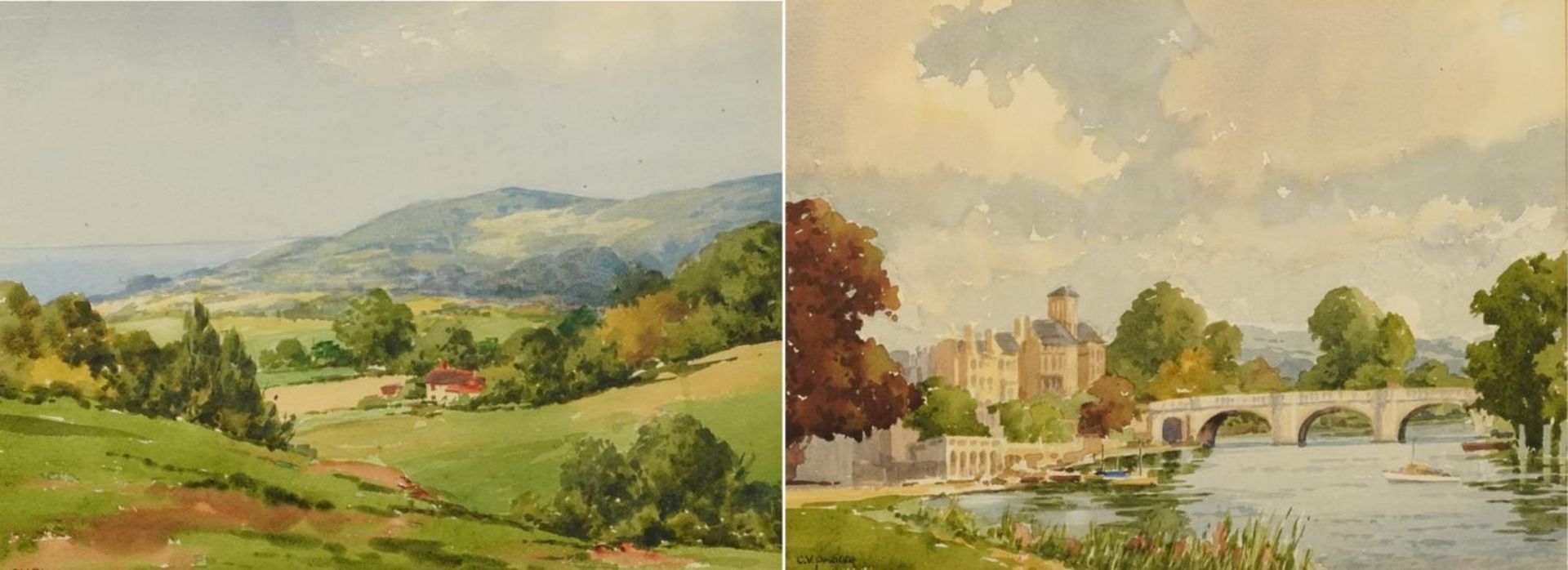 C V Parker - Towards Ventnor and Richmond, two watercolours, each with labels verso, mounted, framed