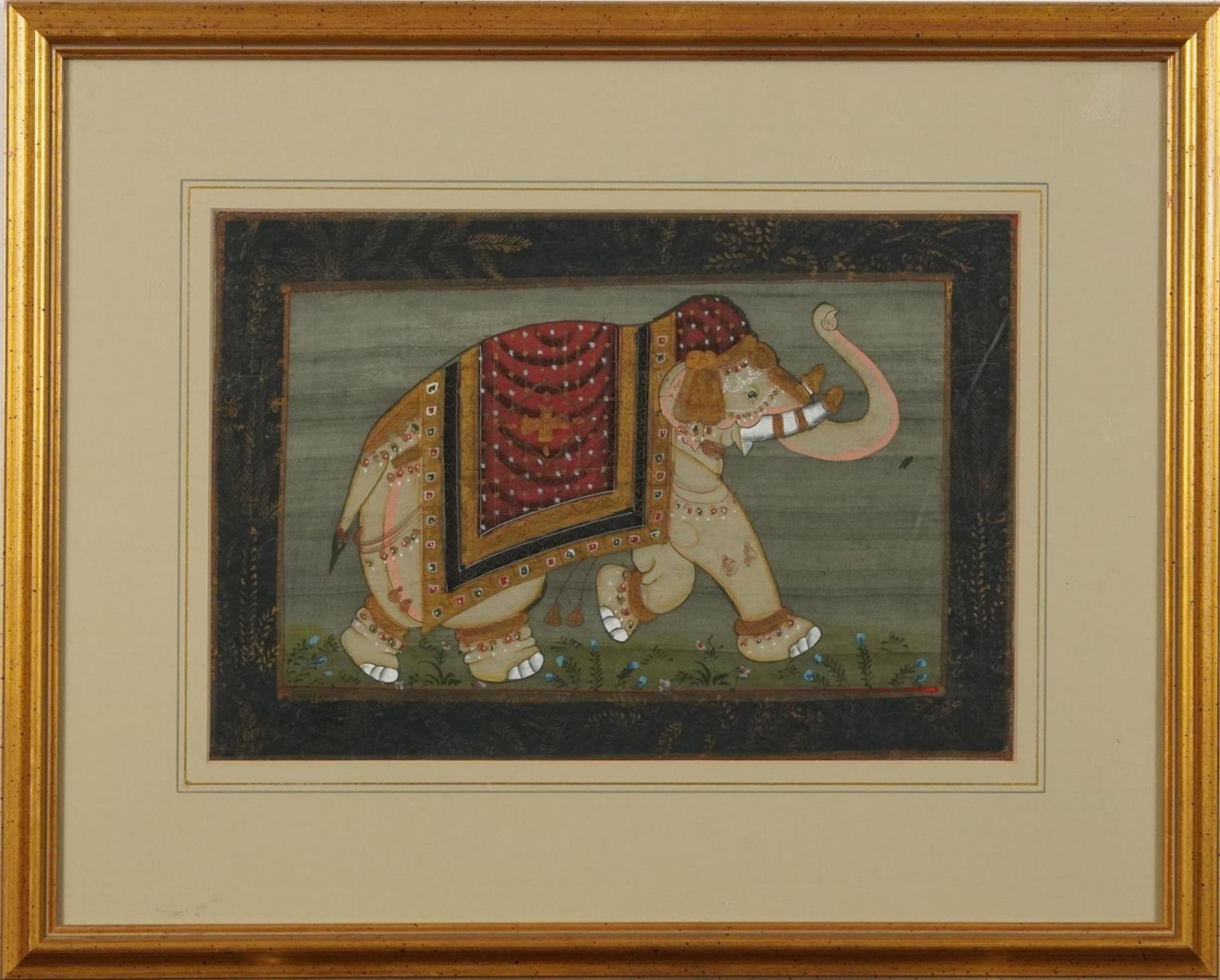 Study of an elephant, Indian Mughal school watercolour on silk, mounted, framed and glazed, 31.5cm x - Image 2 of 3