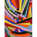 Abstract composition, geometric shapes, gouache, Cadr'art Brussels label verso, mounted, framed