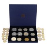 Collection of five pound, two pound and one pound coins, various designs including Elizabeth II