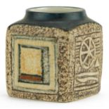 Jane Fitzgerald for Troika, St Ives pottery marmalade pot hand painted and incised with an