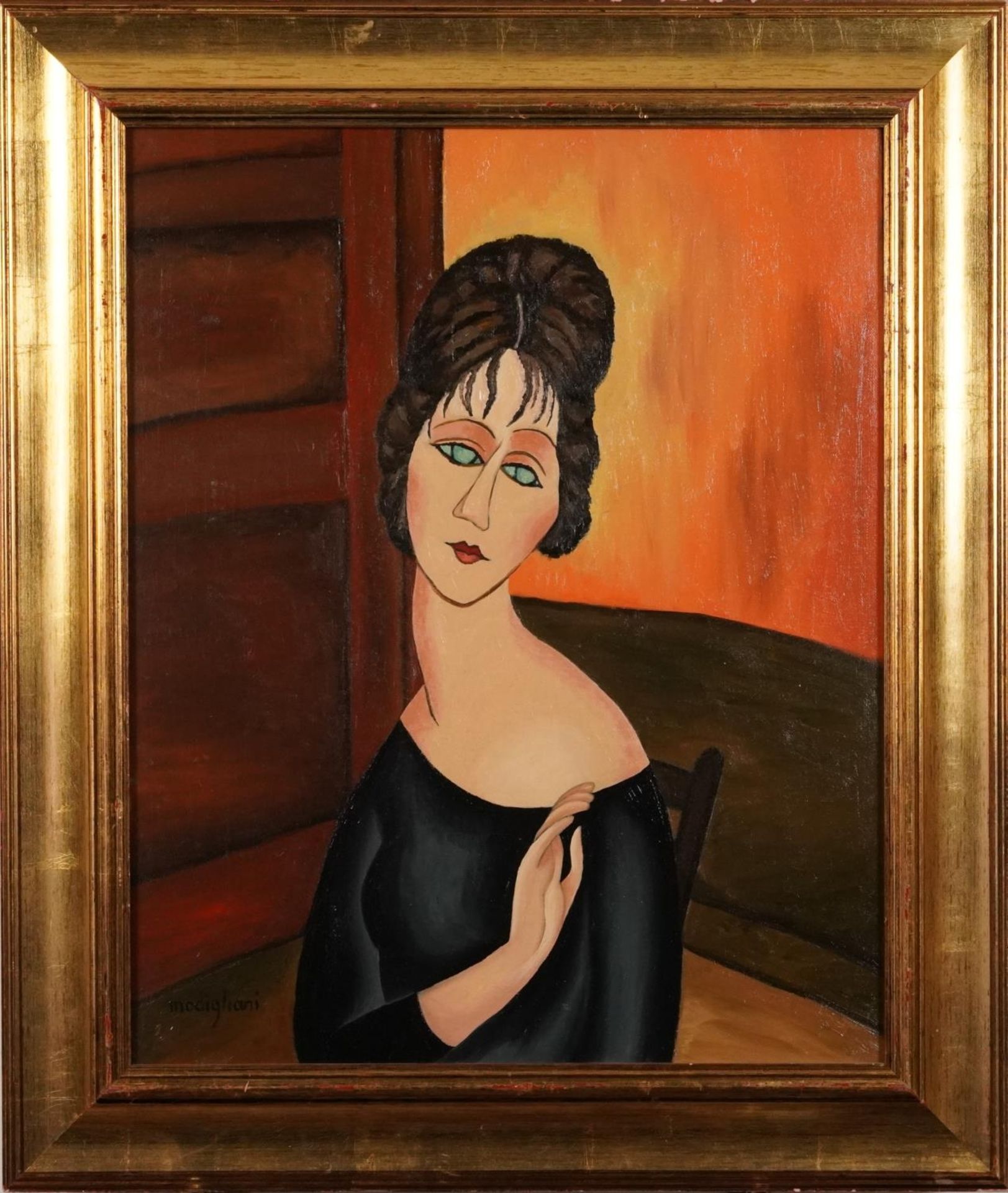 Manner of Amadeo Modigliani - Portrait of a lady, Italian school oil on canvas, mounted and - Image 2 of 5