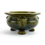 Christopher Dresser style Victorian planter with lion mask handles and paw feet, impressed 1864 to