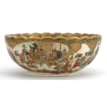 Japanese Satsuma pottery bowl hand painted with figures, character marks to the base, 15.5cm in