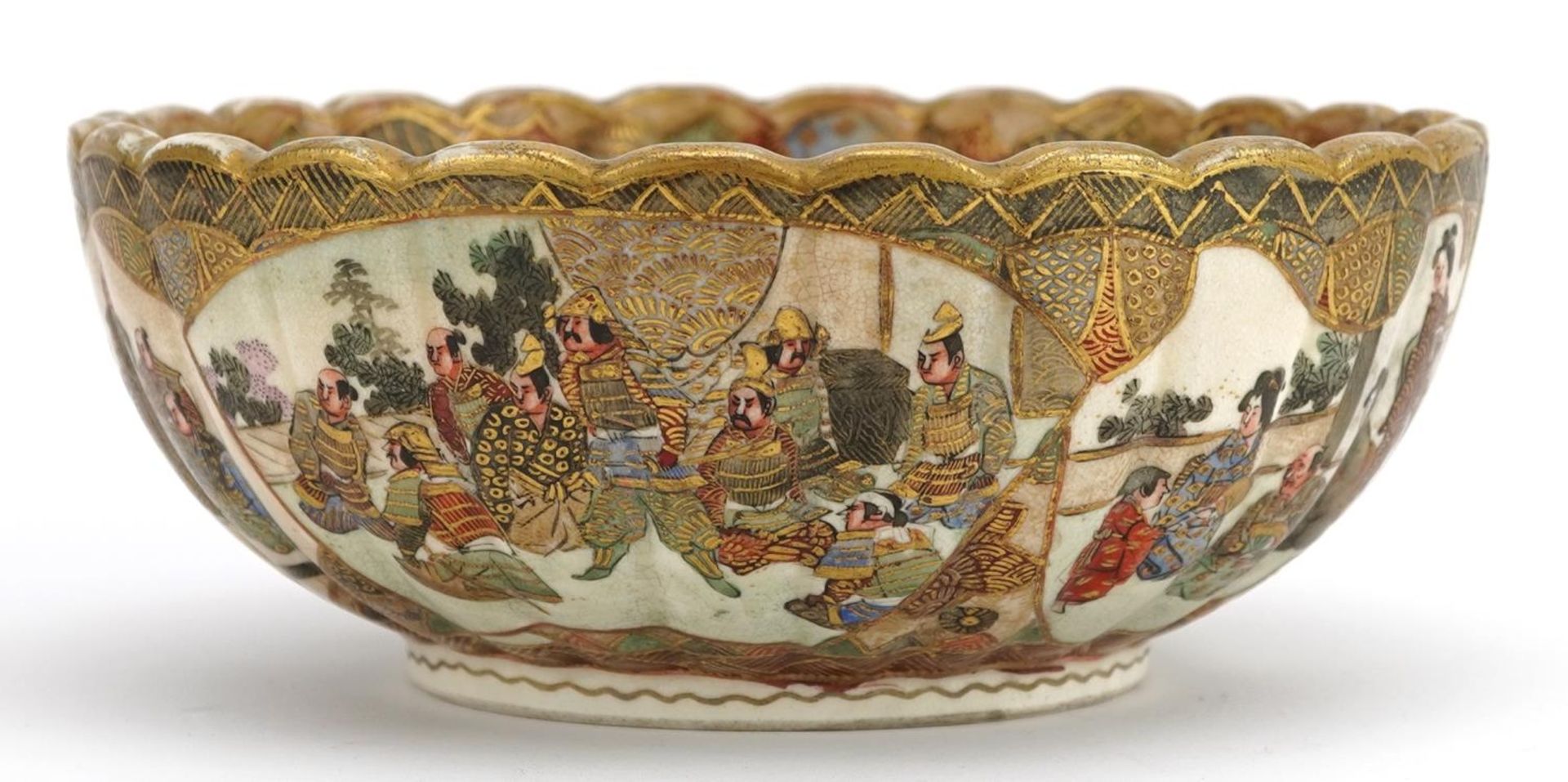 Japanese Satsuma pottery bowl hand painted with figures, character marks to the base, 15.5cm in