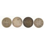 Four George III and later silver coins including two 1887 crowns : For further information on this