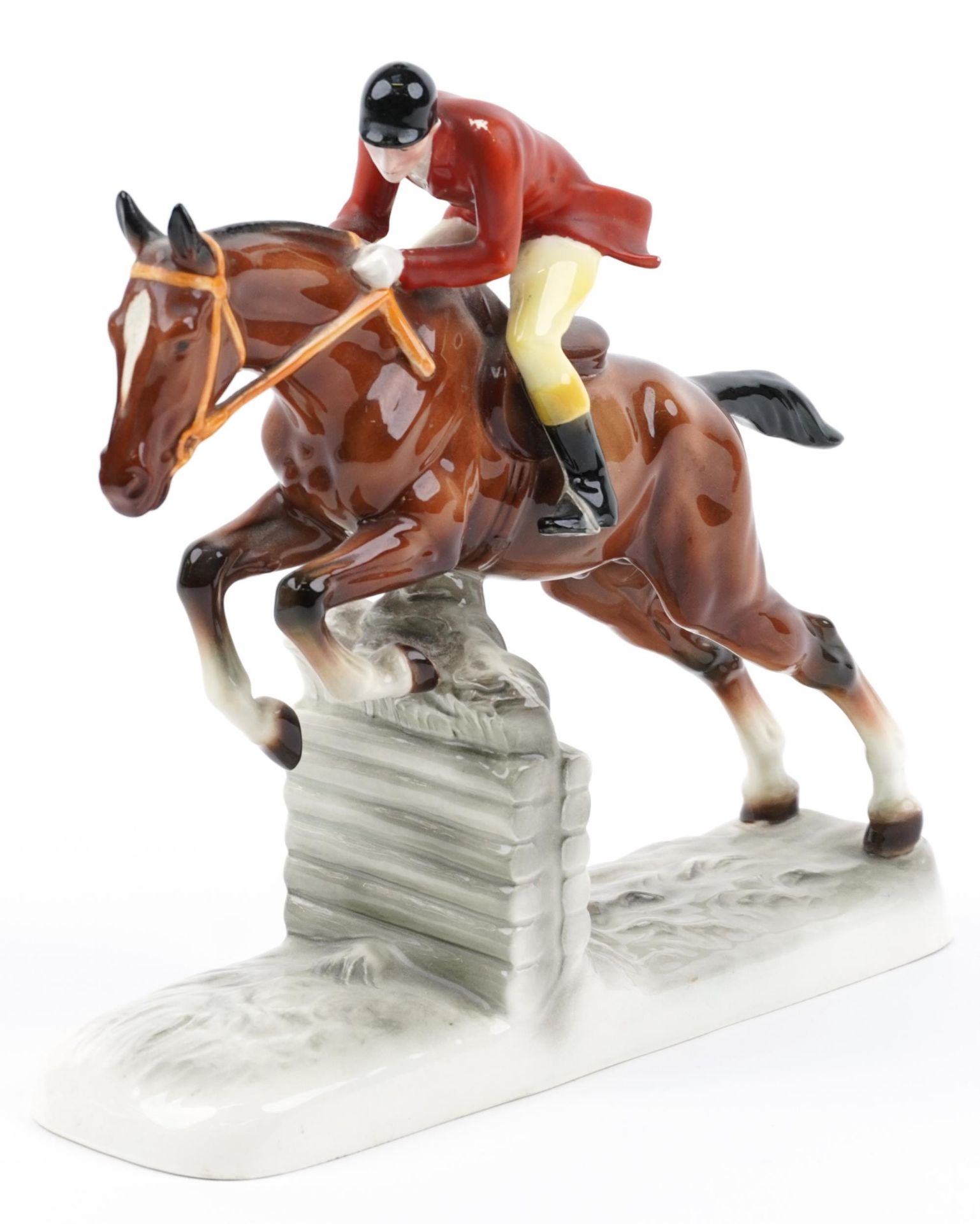 Katzhutte, German porcelain figure group of a jockey on horseback, 27cm in length : For further