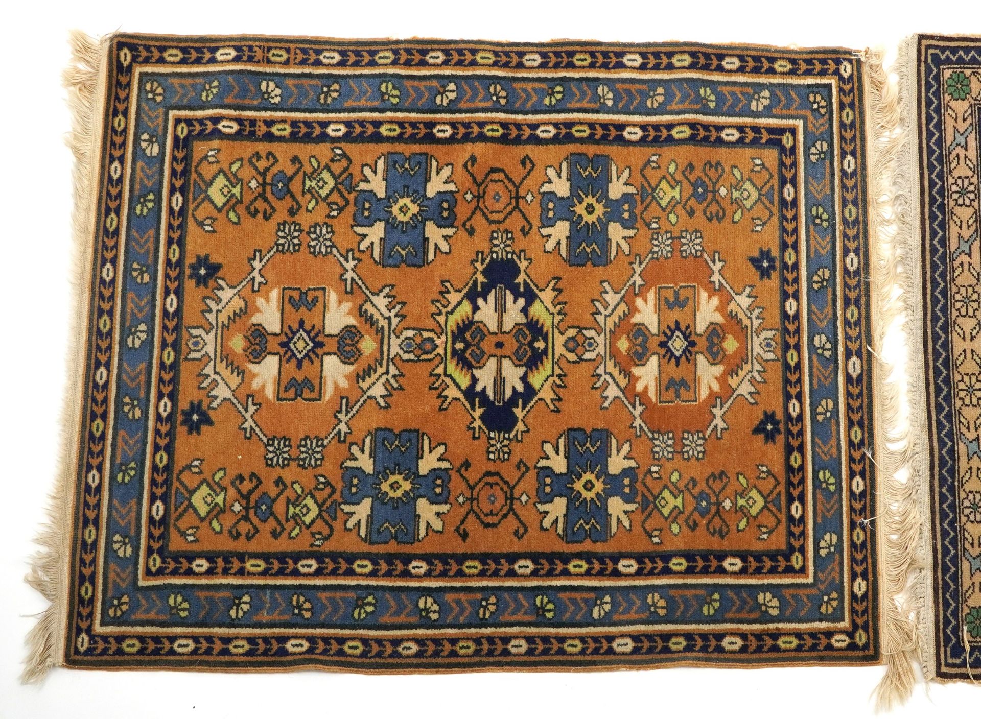 Two rectangular part silk rugs with allover geometric design, the largest 97cm x 76cm : For - Image 2 of 4