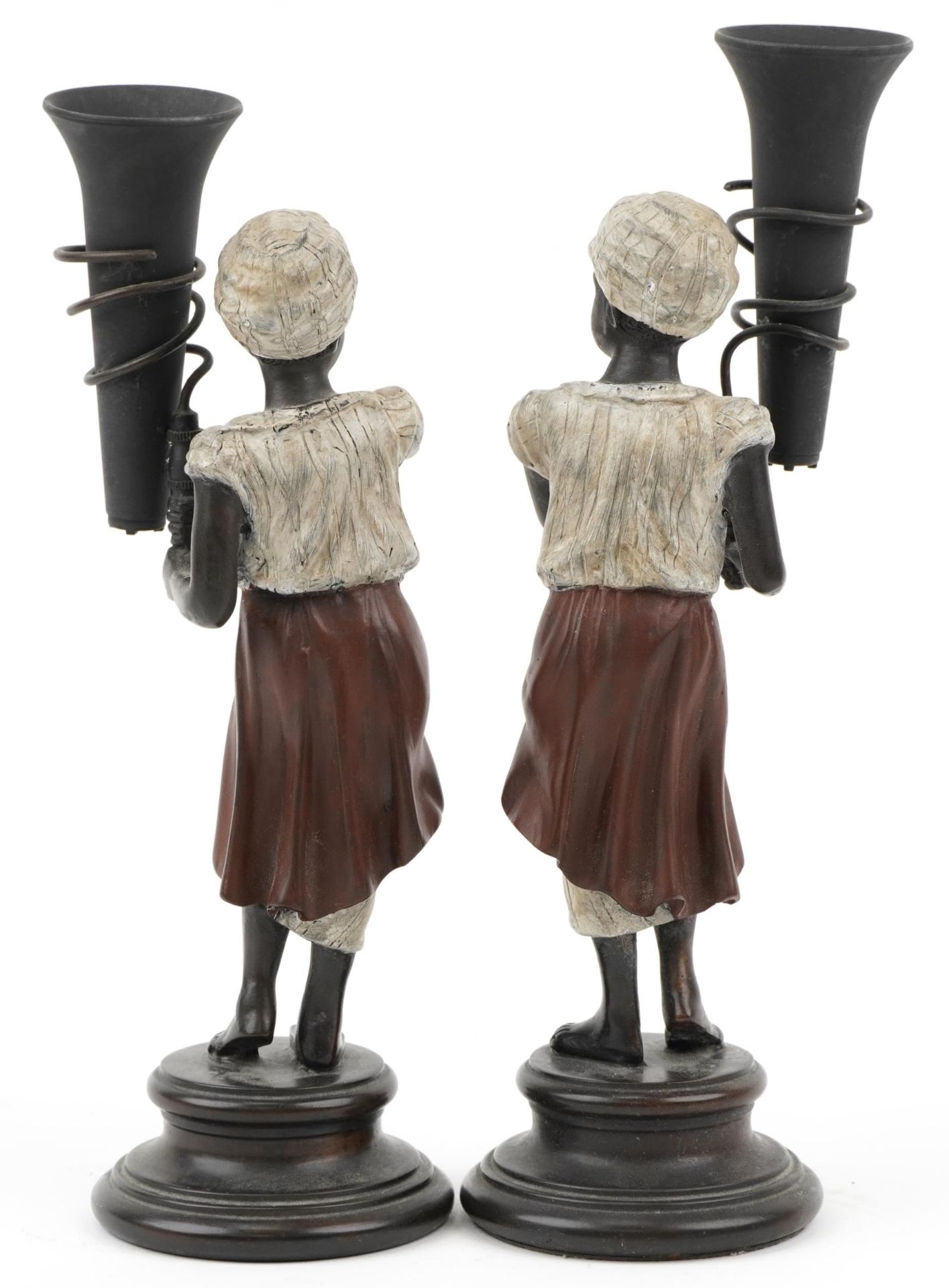 Pair of Regency style cold painted bronze Blackamoor design vases, each 29cm high : For further - Bild 2 aus 3