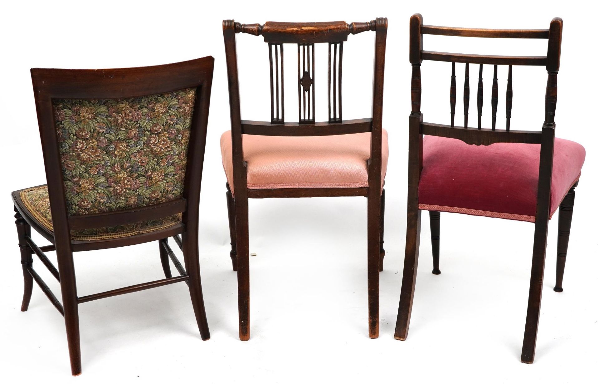 Three 19th century occasional chairs including an inlaid rosewood example, the largest 84cm high : - Image 3 of 3