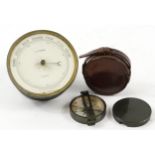 Aneroid wall barometer inscribed J T Todgood and a Short & Mason military interest compass with