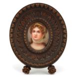 19th century oval porcelain plaque hand painted with a portrait of Princess Louise of England housed