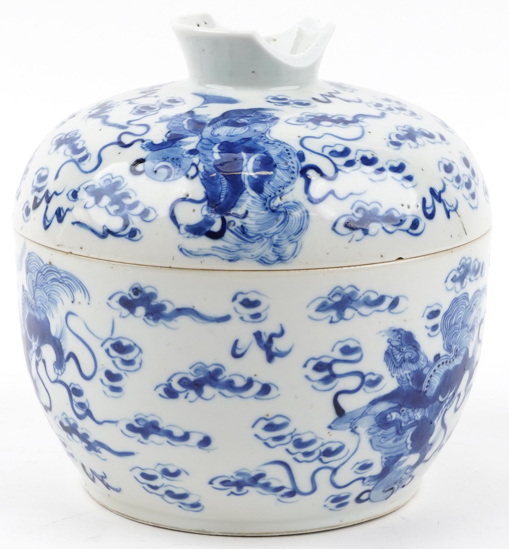 Unusually Large Chinese blue and white porcelain bowl and cover hand painted with qilins amongst - Image 2 of 5