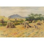 William Murray Mackenzie 1887 - Hunter and dogs beside hayricks, 19th century signed Scottish