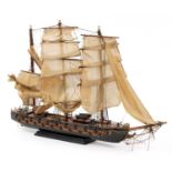 Wooden model of a Napoleonic rigged frigate, 79cm in length : For further information on this lot