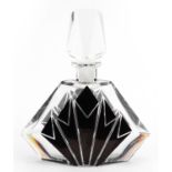 Large Art Deco black flashed cut glass scent bottle having an etched geometric design, 21cm high :
