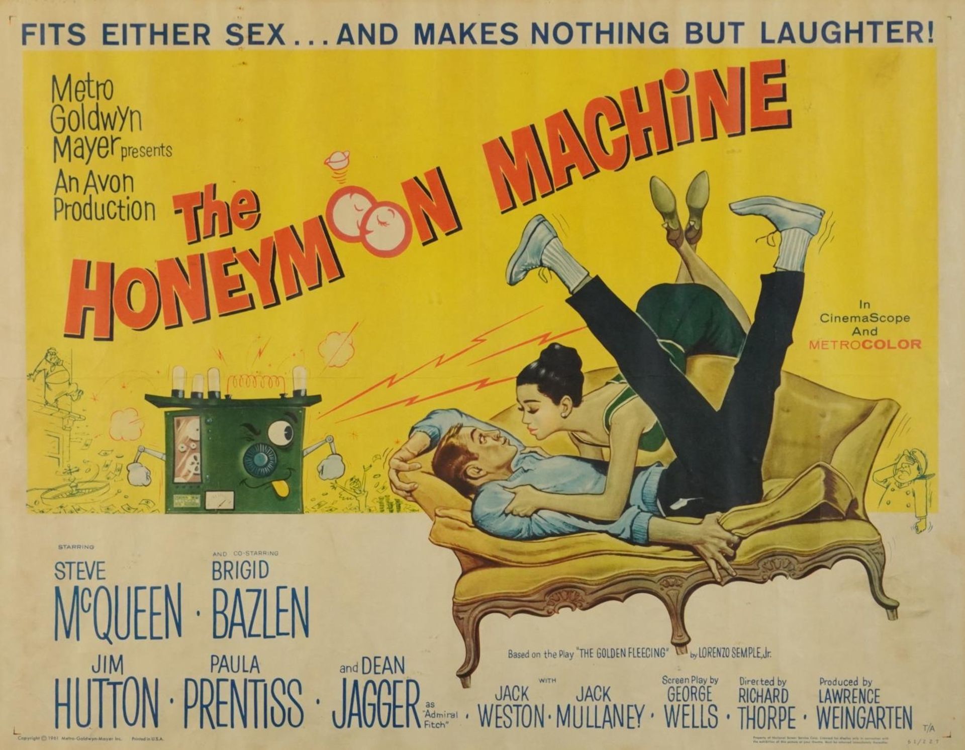 Steve McQueen interest The Honeymoon Machine film poster, copyright 1961 Metro-Goldwyn-Mayer Inc,