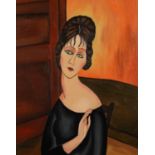 Manner of Amadeo Modigliani - Portrait of a lady, Italian school oil on canvas, mounted and