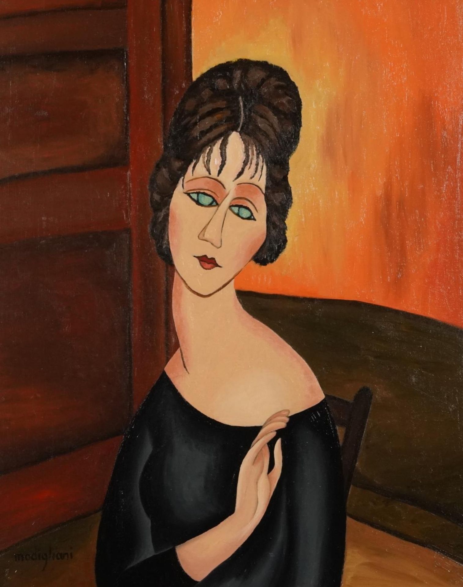Manner of Amadeo Modigliani - Portrait of a lady, Italian school oil on canvas, mounted and