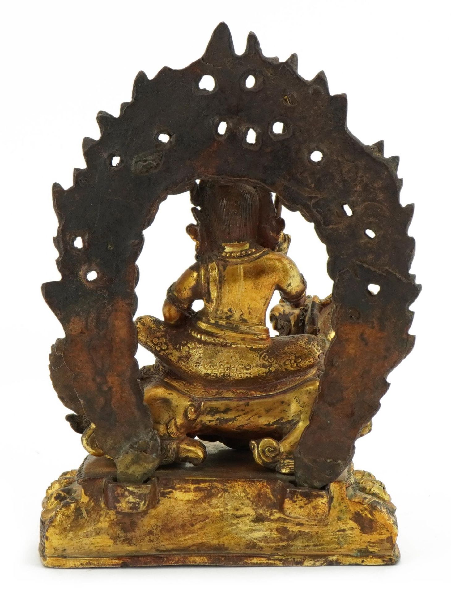 Chino Tibetan gilt bronze deity on mythical animal, 17cm high : For further information on this - Image 2 of 3