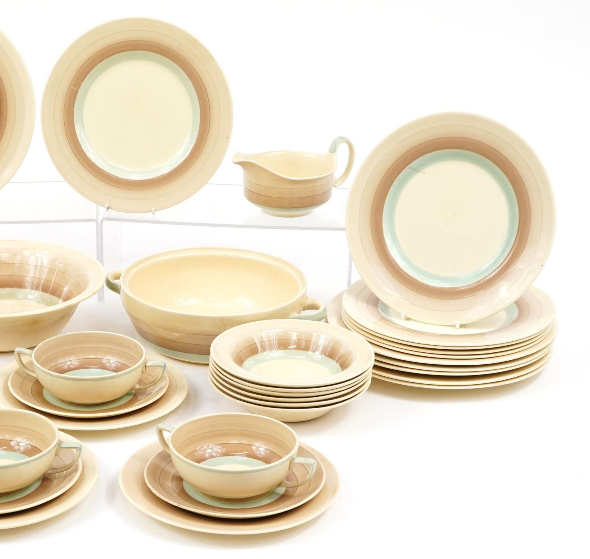 Susie Cooper, Art Deco dinnerware including lidded tureen, plate and graduated meat platters, the - Image 3 of 4