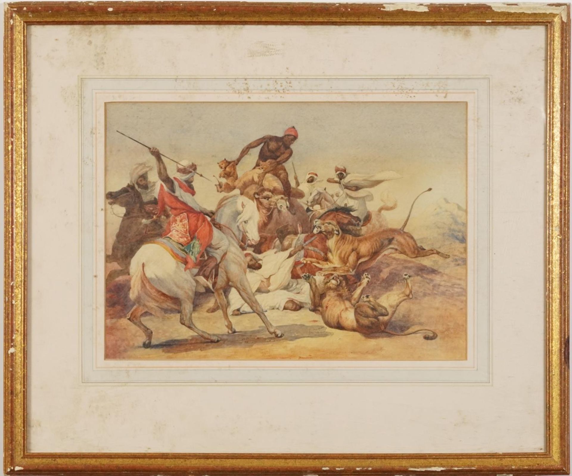 After Peter Paul Rubens - A lion hunt, watercolour, mounted, framed and glazed, 32.5cm x 23.5cm - Bild 2 aus 4