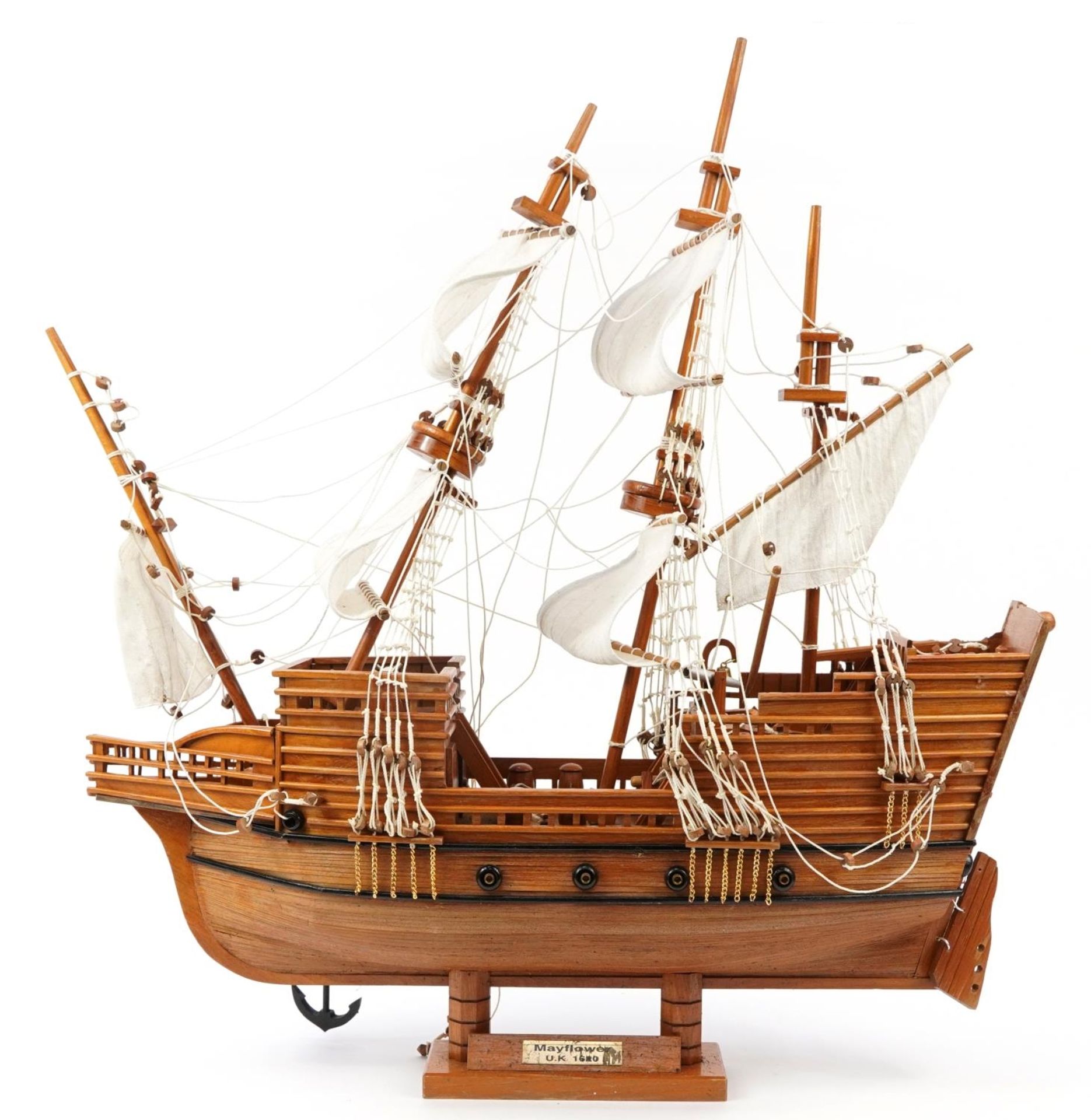 Large hand built wooden model of The Mayflower, 87cm high : For further information on this lot - Image 2 of 3